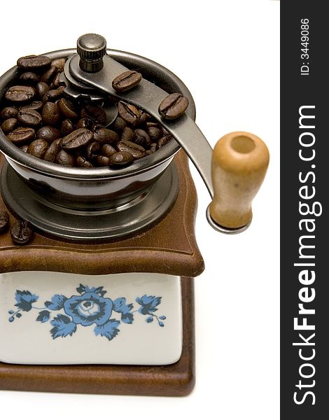 Coffee grinder full of beans