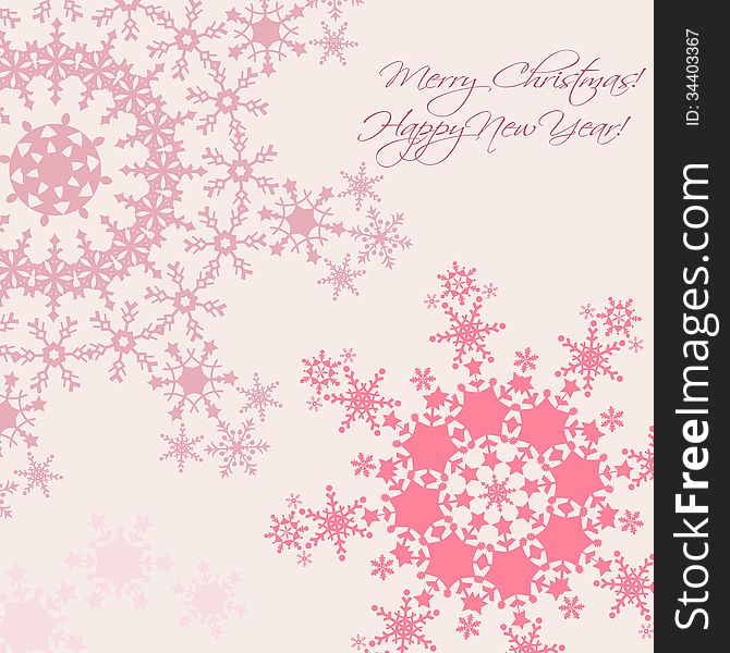 Christmas and New year card. Happy holidays background with snowflakes.