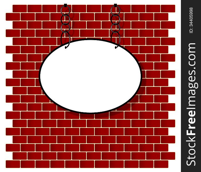 Oval white sign on bricks wall background. Oval white sign on bricks wall background
