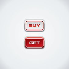 Buy And Get Push Buttons, Red And White Royalty Free Stock Images