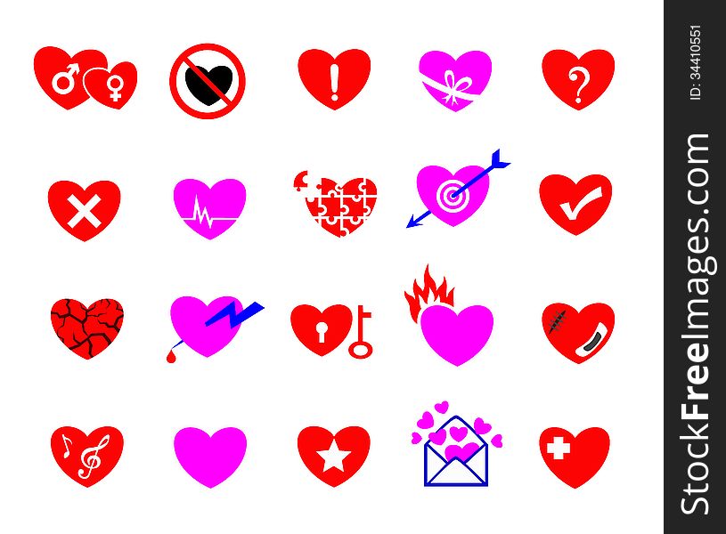 Colorful heart concept icon set happy sad love smart painful heartbroken unlove lorn suffering