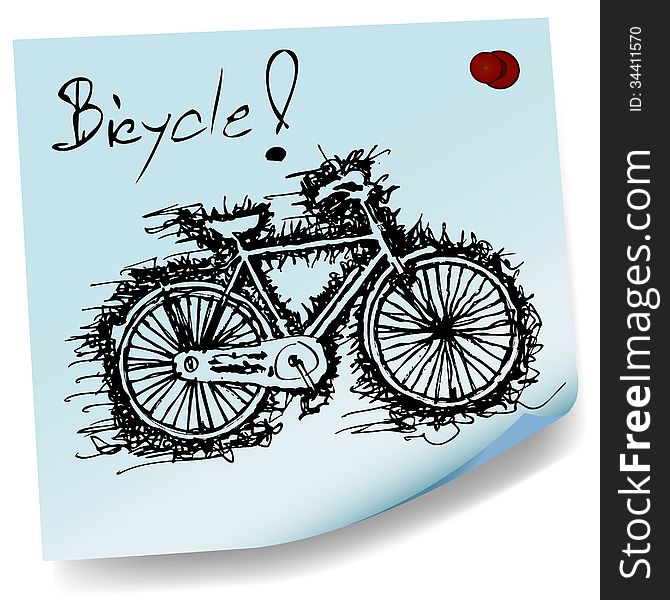 Sketch Drawing Of Bicycle On Sticky  Paper Vector