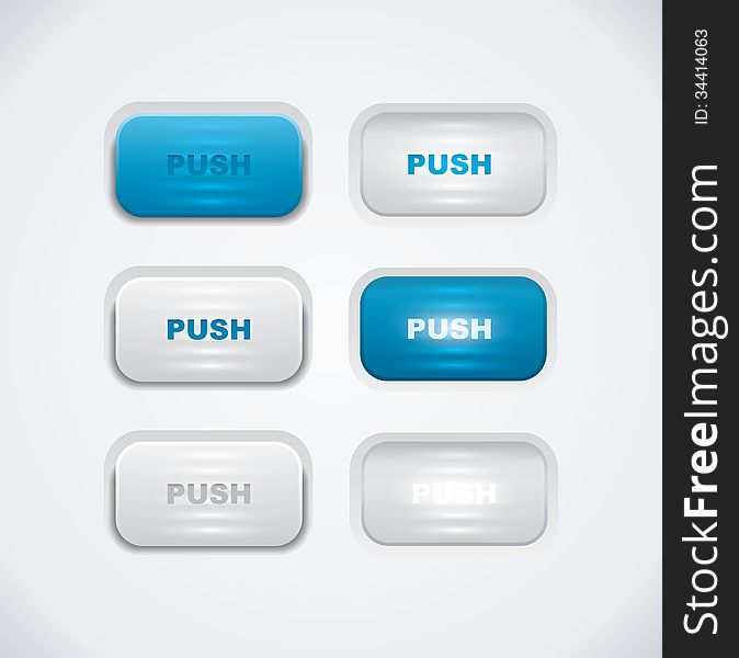 Blue and white push buttons - vector