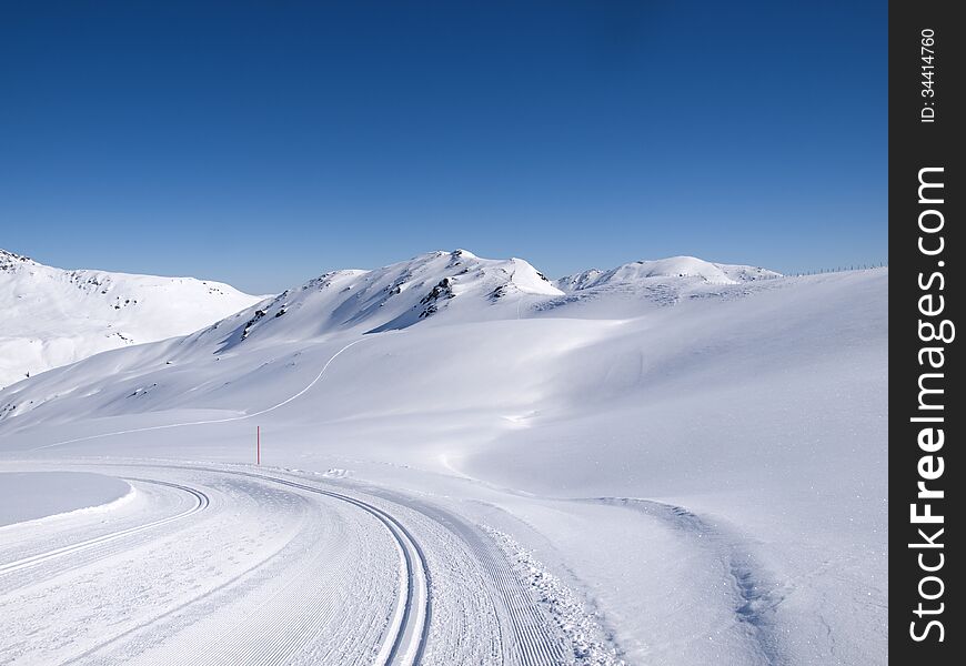 Winter hiking and langlauf trail in the alps at Koenigsleiten Austria