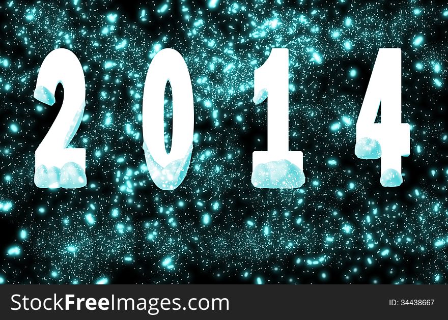 Happy new year 2014 text with snow background