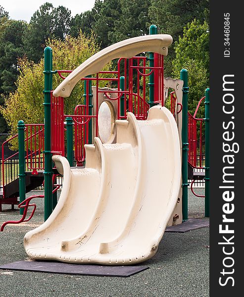 A playground with a three way slide found in Dresden Park near Atlanta, Georgia. A playground with a three way slide found in Dresden Park near Atlanta, Georgia.