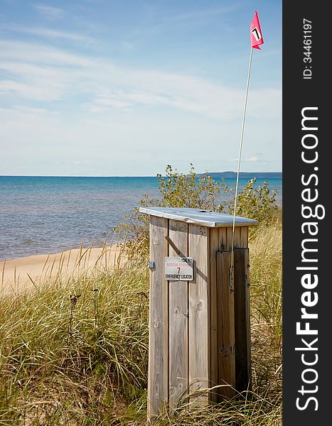 If there is life emergency problem on the beach of lake Michigan and your phone is out of order this fixed unit will produce an alarm in the nearest emergency services and they will locate you by GPS. If there is life emergency problem on the beach of lake Michigan and your phone is out of order this fixed unit will produce an alarm in the nearest emergency services and they will locate you by GPS
