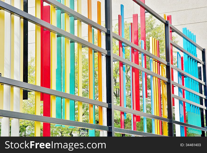 Colorful metal stand ,impressive object in the design of the street