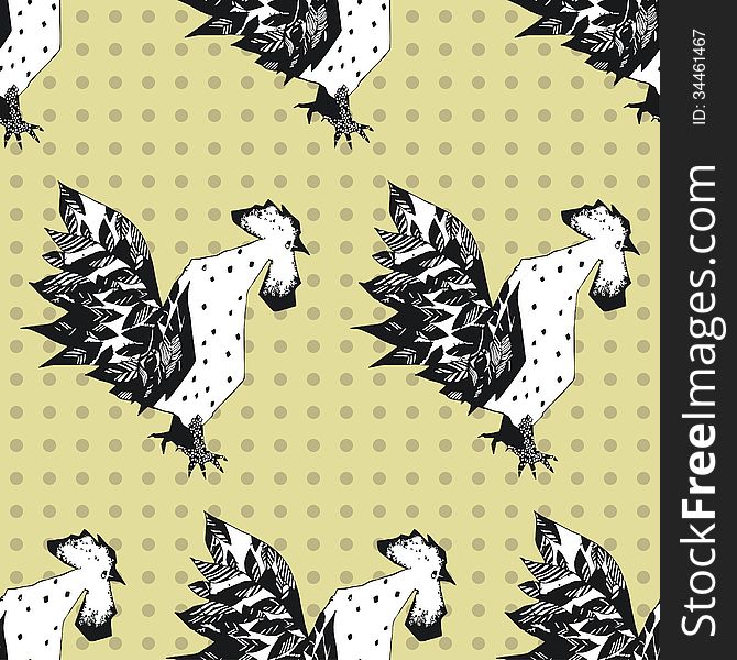 Seamless Pattern With Cocks