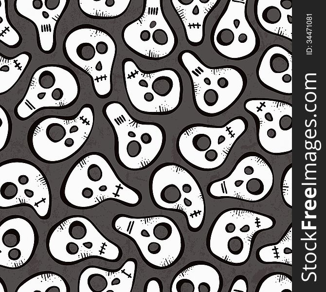 Seamless Pattern With Funny Skulls