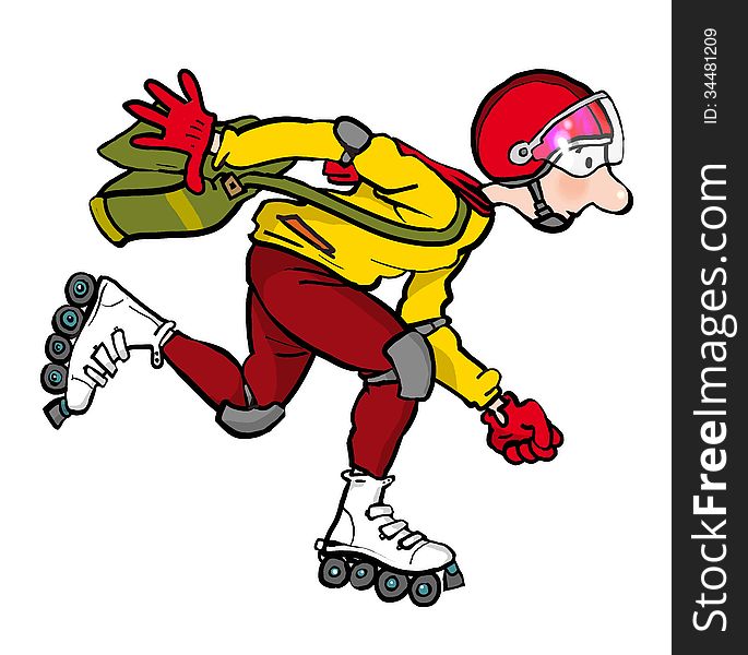 Rollerblader man with helmet against white background