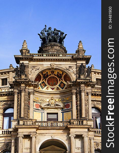 Opera house Dresden on a sunny day with blue sky, Germany