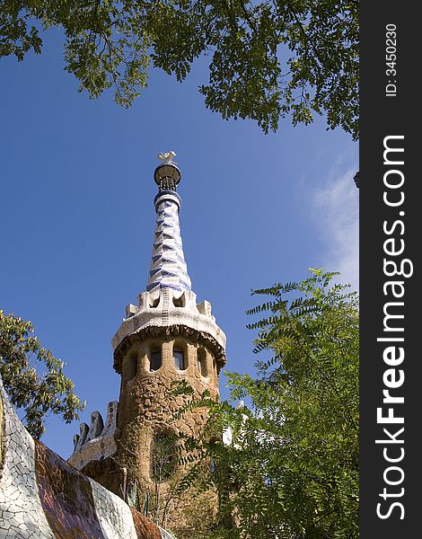 Gaudi building at the entrance to park Guell - Barcelona.