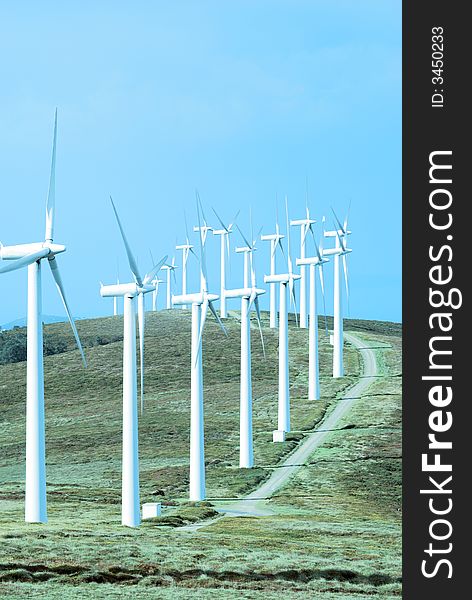 Wind turbines in a row against the sky. Wind turbines in a row against the sky