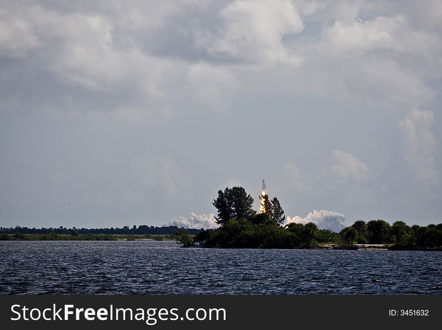 Space shuttle launch over the Indian River in Florida