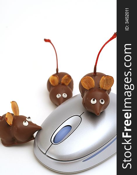 Shot of 3 chocolate mice & mouse vertical