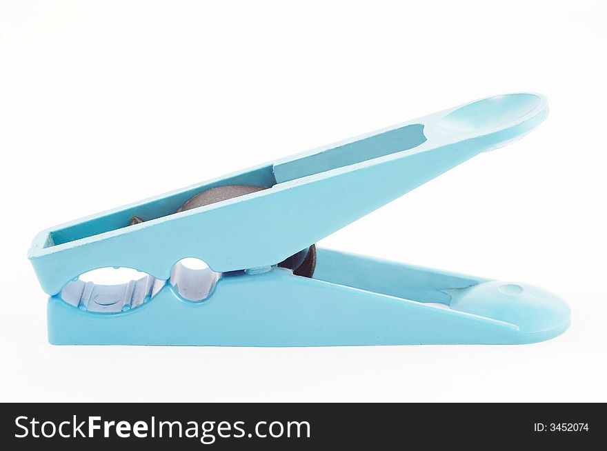 Close up of blue clothes - peg isolated. Close up of blue clothes - peg isolated