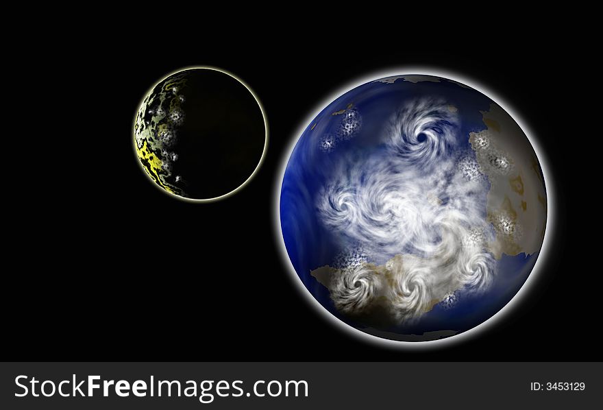 Vector art of the Earth and moon viewed from space