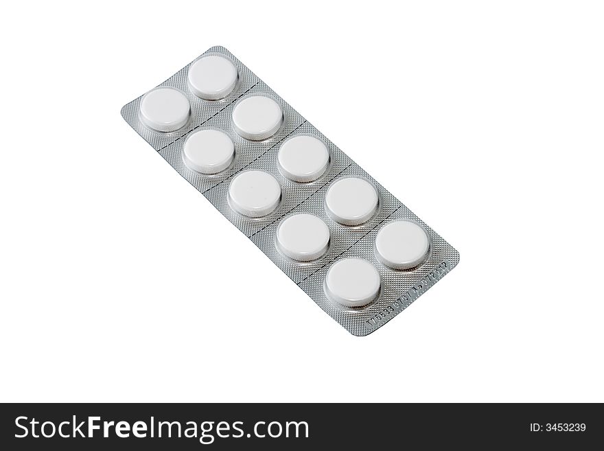 Pills in packing isolated on a white background