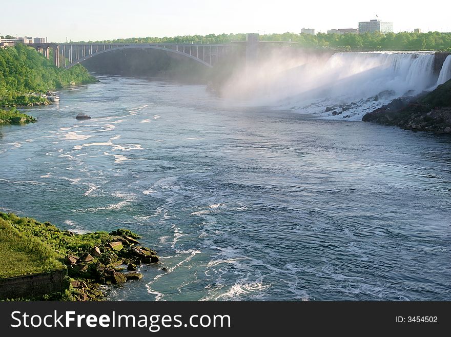View of Niagara Falls between US and Canada