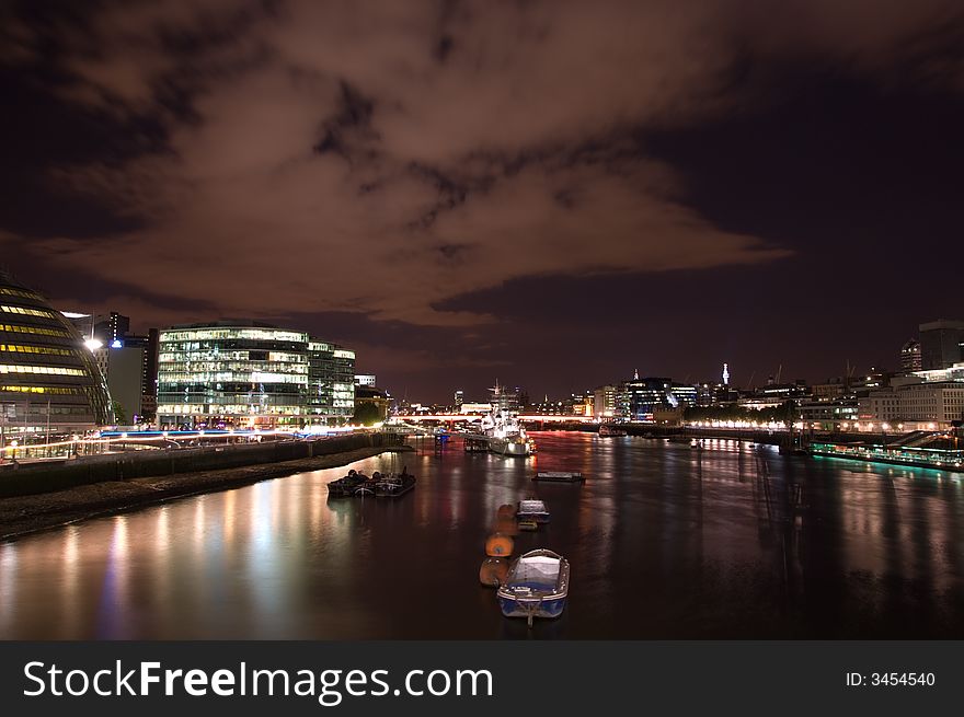 Thames at night as seen from Tower Bridge