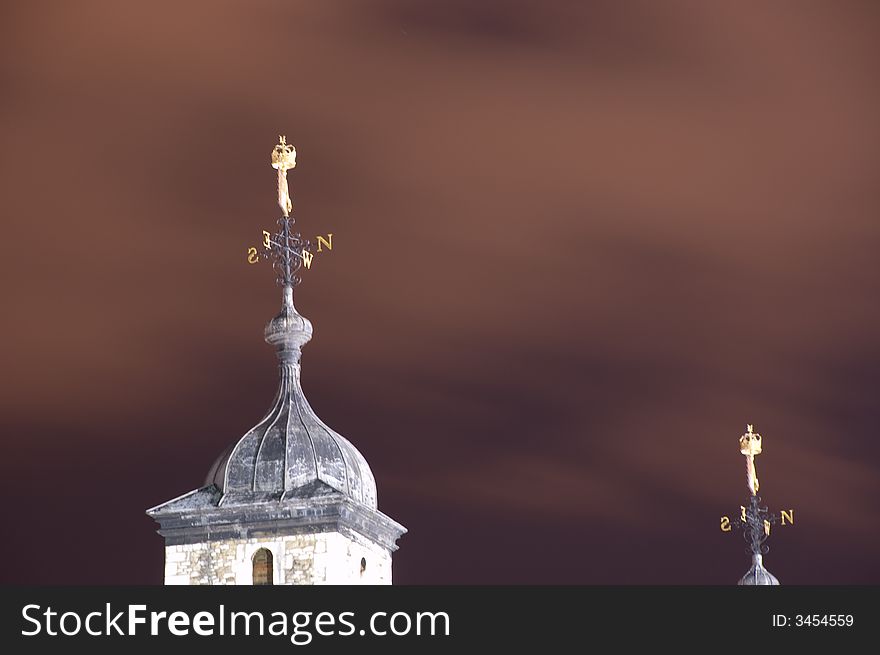 Tower rooftops of Tower of London at night. Tower rooftops of Tower of London at night