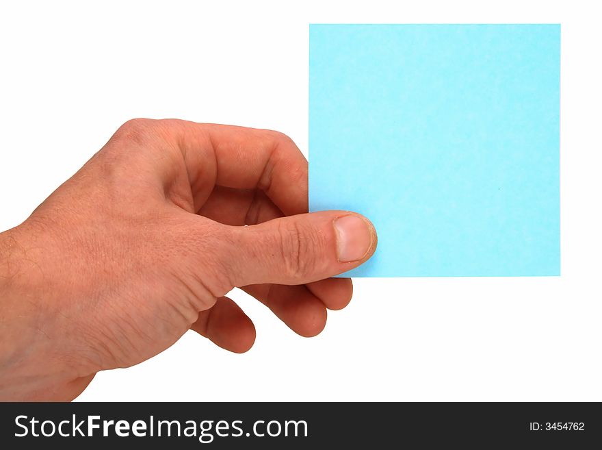 Blue card in hand isolated