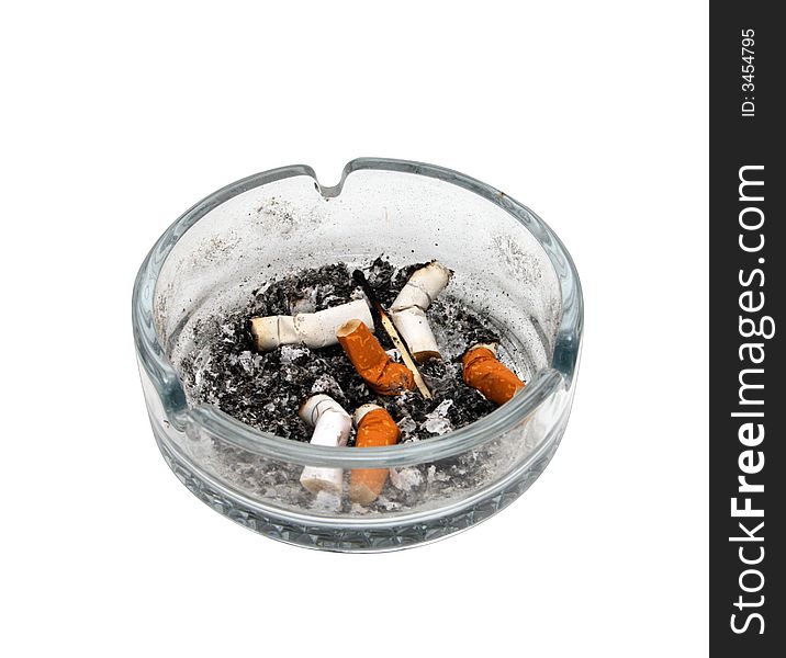 Cigarettes in an ashtray isolated on white