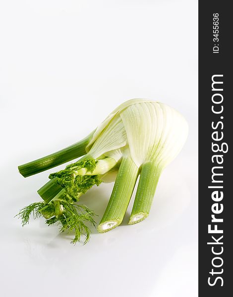 Close-up of fennel over white background. Close-up of fennel over white background