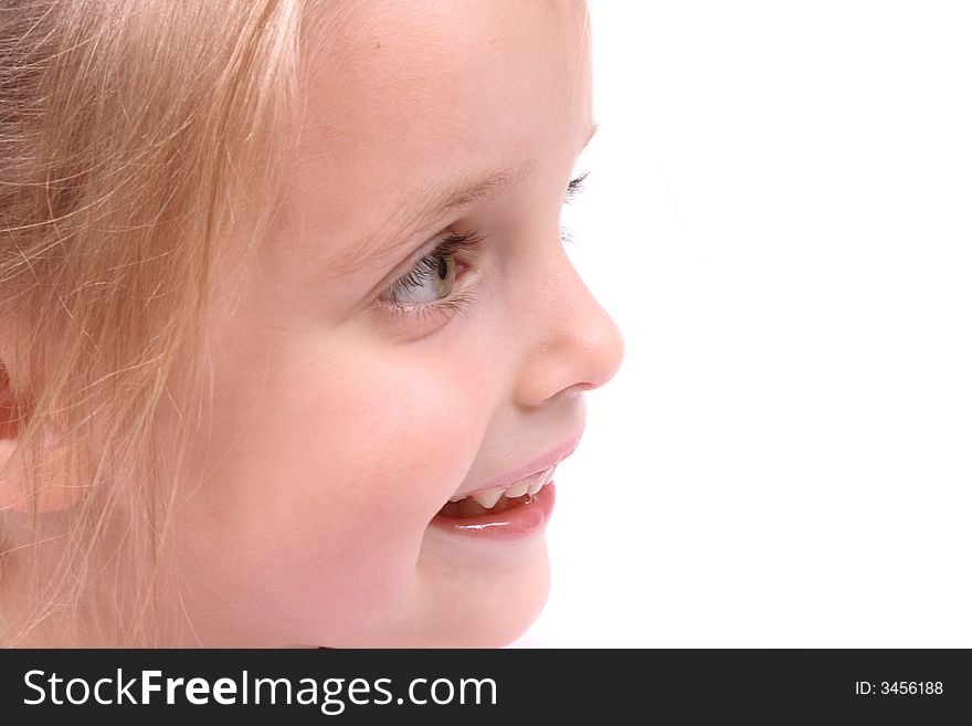 Face of young beautiful girl on the white background