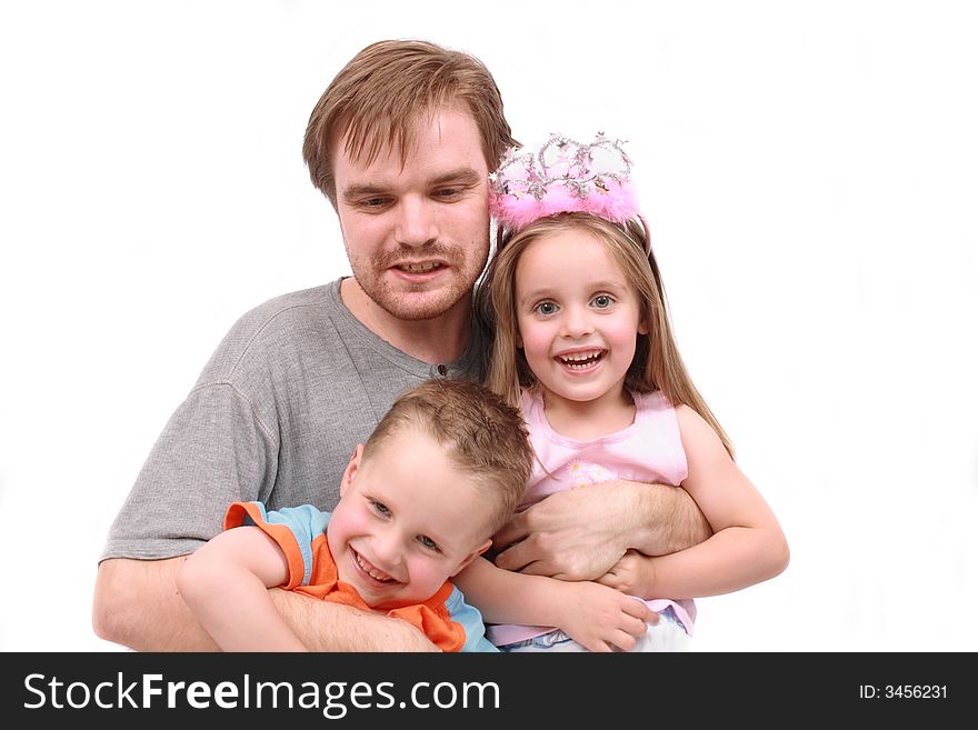 Father and his family on the white background