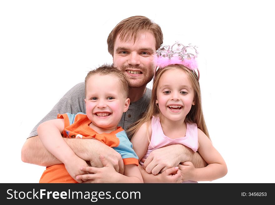 Father and his family on the white background