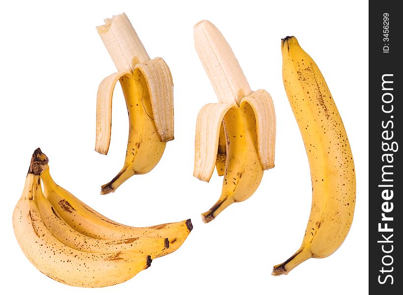 Set of bananas isolated on white background