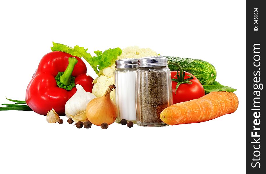 Vegetables still life including pepper onion garlic isolated with clipping path included