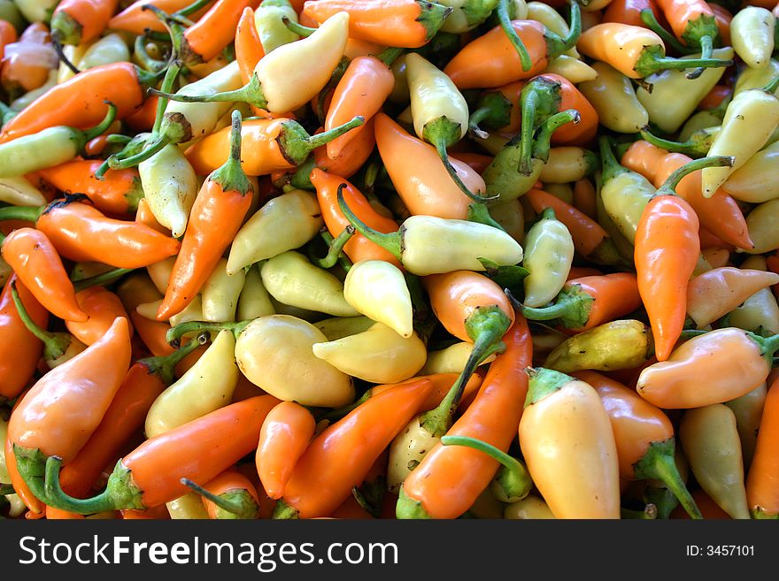 Hot chilly peppers at the market place