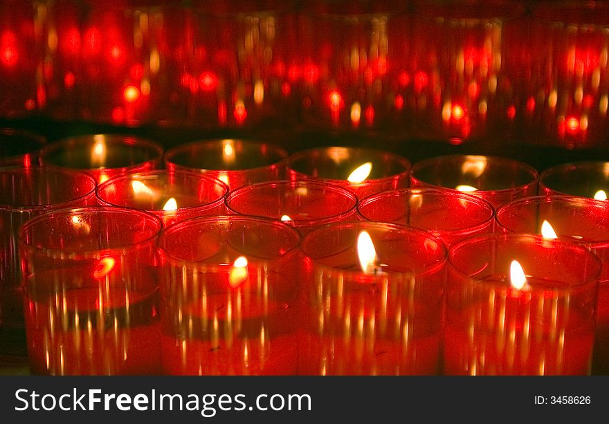 Lots of red candle lights decoration