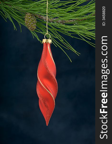 Christmas Decoration on a tree with a blue background