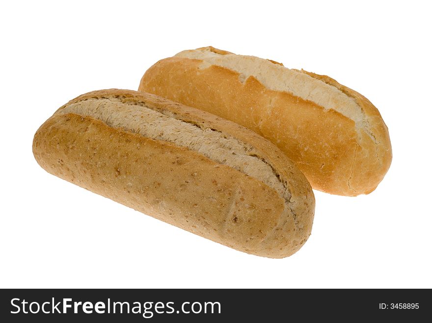 Brown and white bread bun isolated on a white background