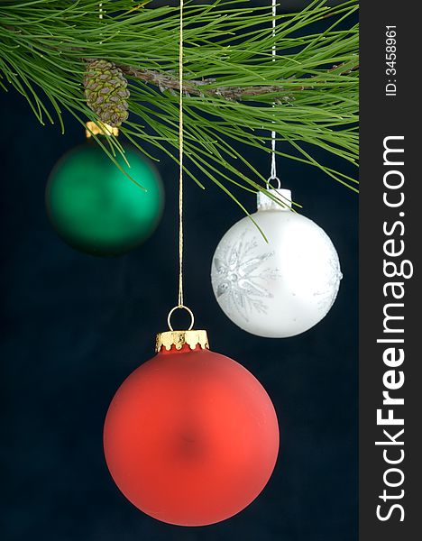 Christmas Decoration on a tree with a blue background
