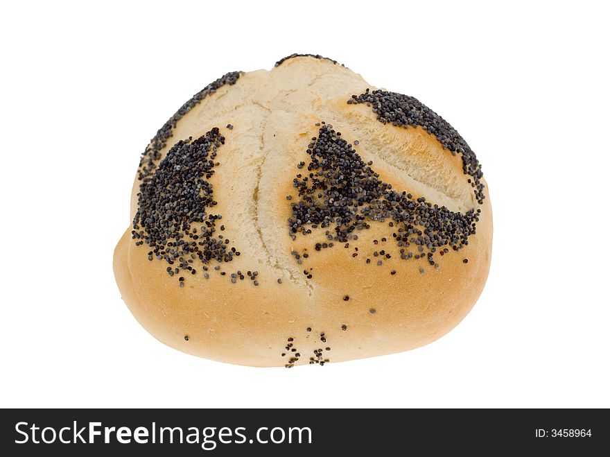 White bread bun with seeds isolated on a white background