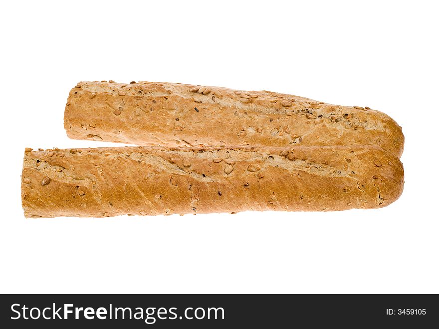 Fresh baguette bread isolated on a white background