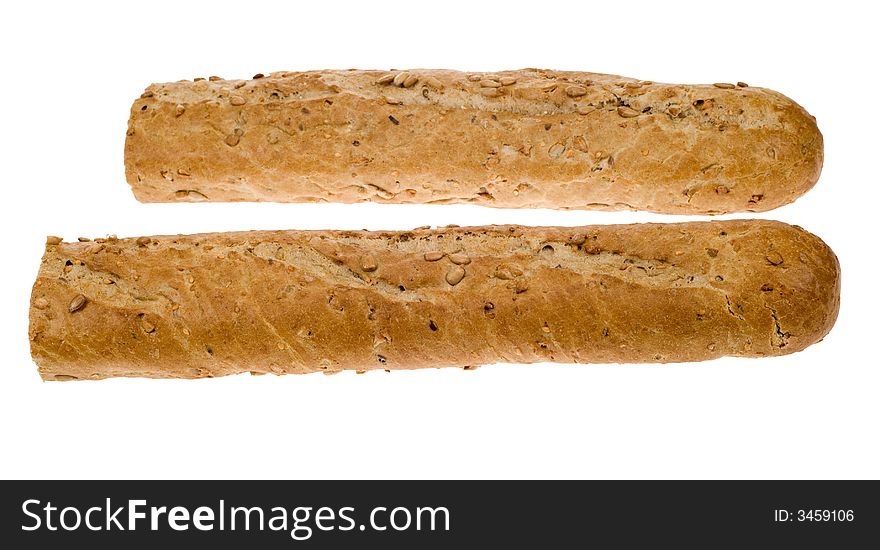 Fresh baguette bread isolated on a white background