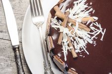 French Chocolate Cake Covered With Mirror Chocolate Icing. Macro Stock Photos French Chocolate Cake Covered With Mirror Chocolate Icing. Macro Stock Photos