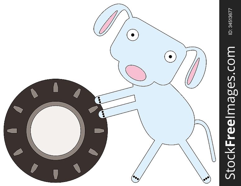 Illustration of a dog pushing a tire. Illustration of a dog pushing a tire