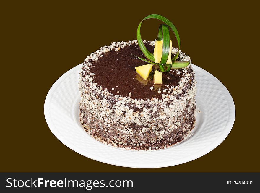 French chocolate cake covered with mirror chocolate icing