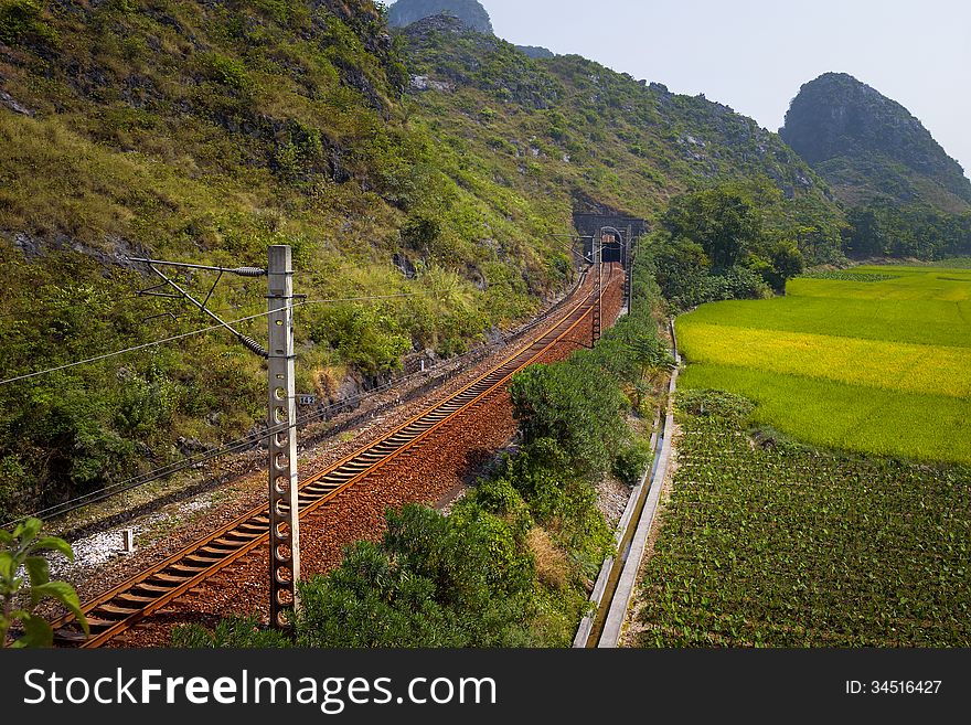 Railway in the mountains of southern Guangxi province,China. Railway in the mountains of southern Guangxi province,China