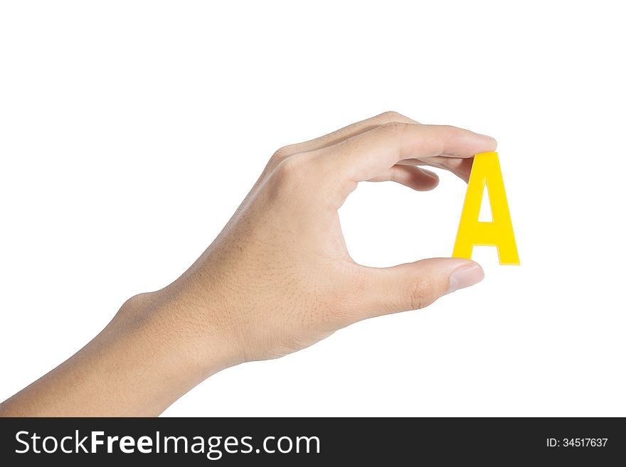 Hands holding letters A, isolated on white background. Hands holding letters A, isolated on white background