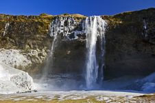 The Beautiful Splendor Of Frozen Seljalandsfoss Waterfall, Iceland Stock Images The Beautiful Splendor Of Frozen Seljalandsfoss Waterfall, Iceland Stock Images