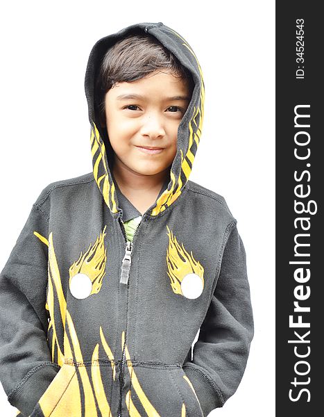 Little boy portrait fire jacket