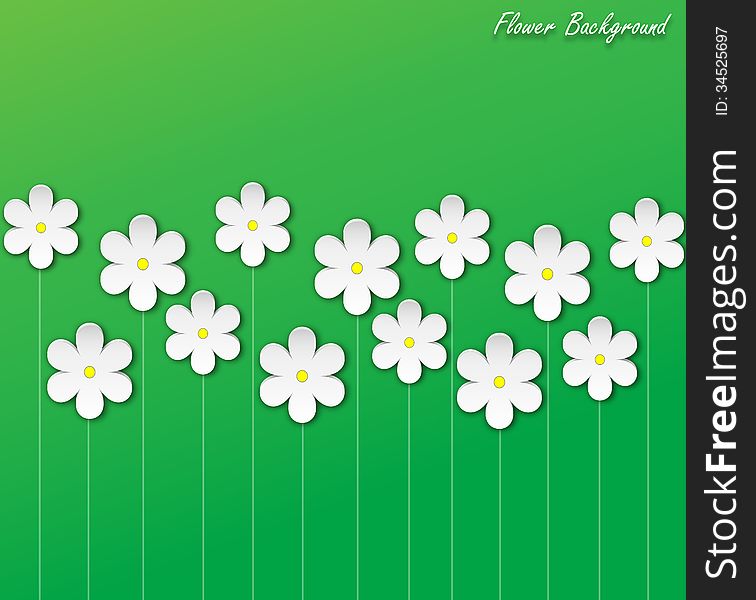 Vector green background with white paper flowers. Vector green background with white paper flowers.